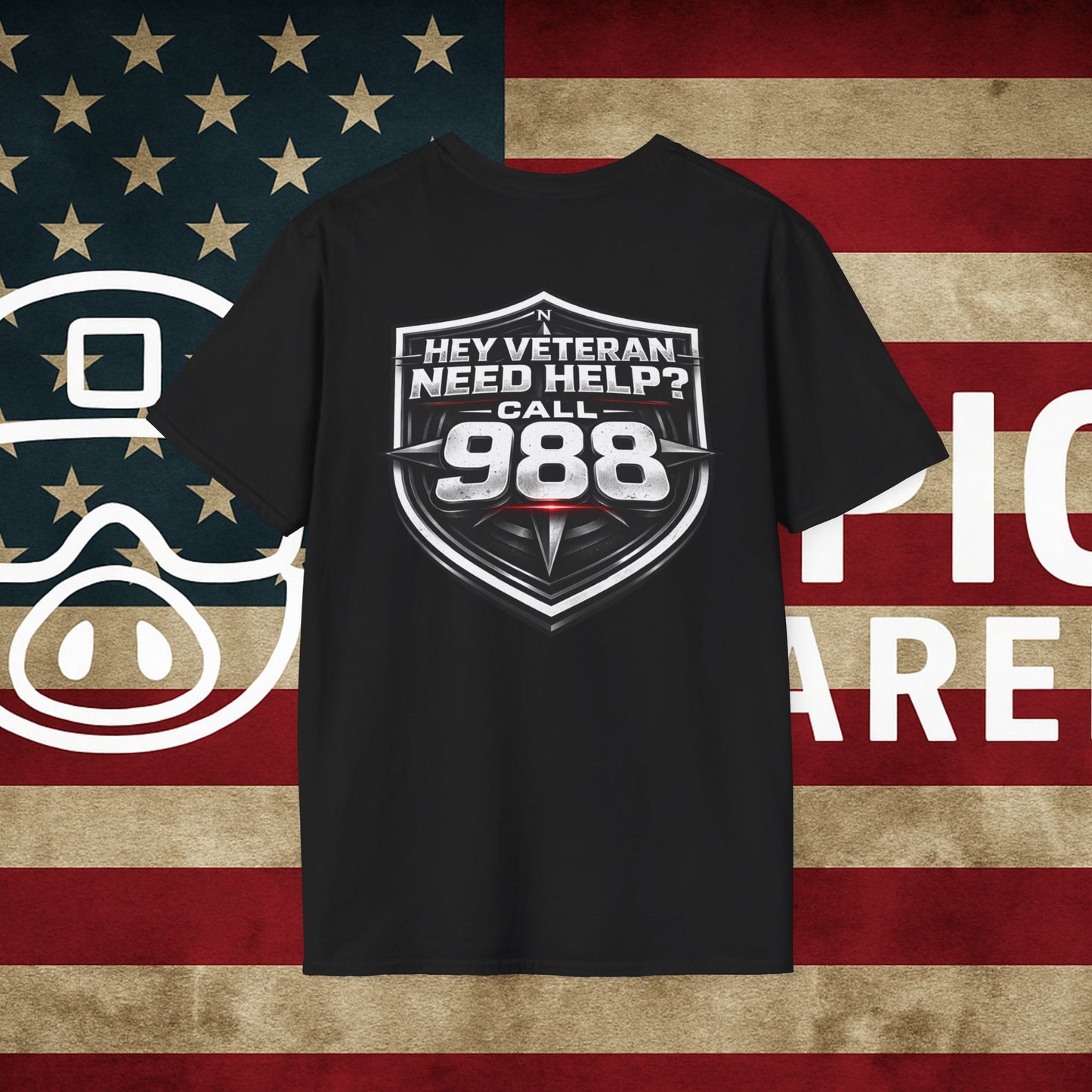 Veteran Support T-Shirt — "Hey Veteran Need Help? Call 988"