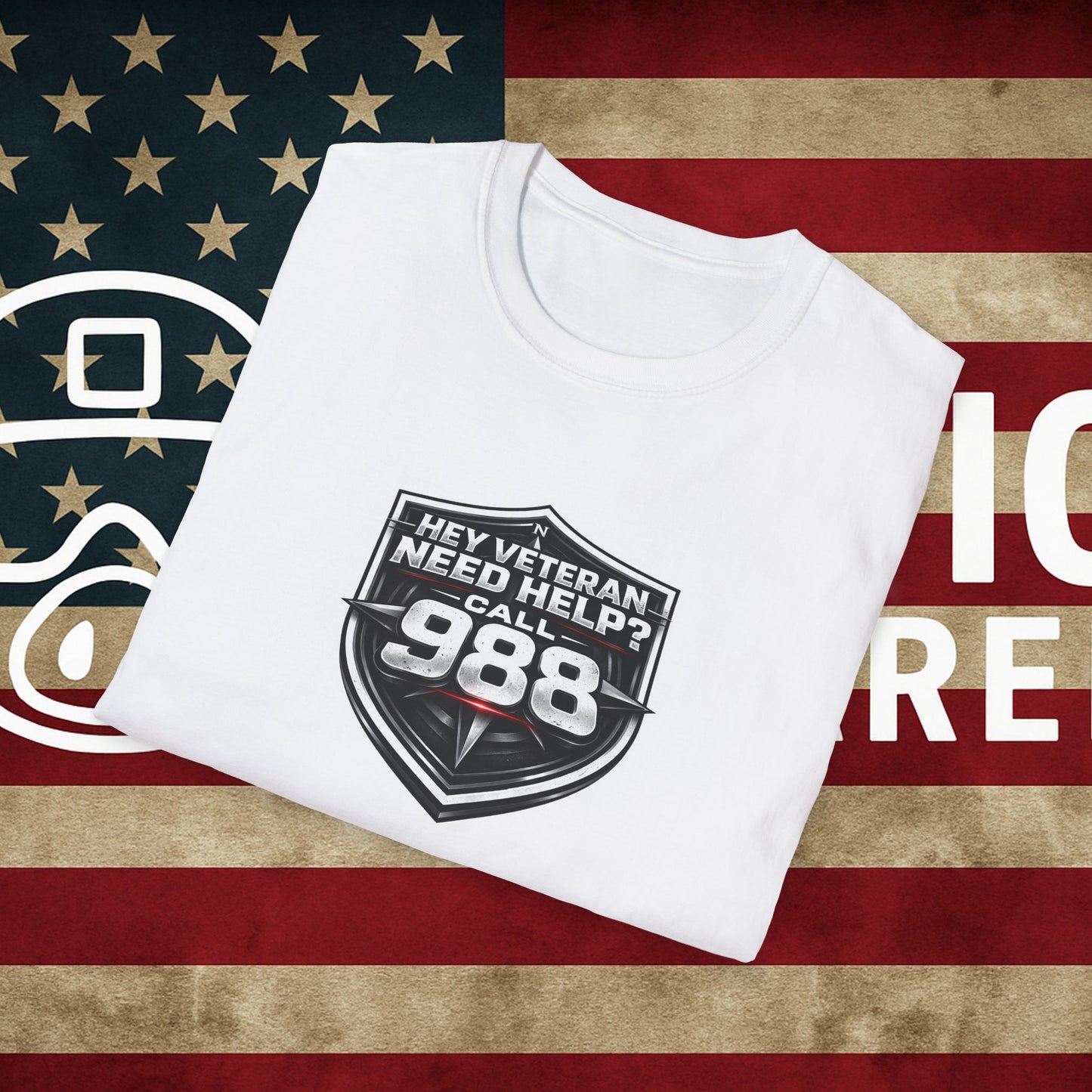 Veteran Support T-Shirt — "Hey Veteran Need Help? Call 988"