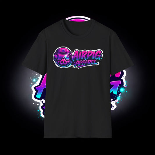 T-Shirt — Neon 'Airpig Apparel' Logo & 'Stay. Call 988' Graphic