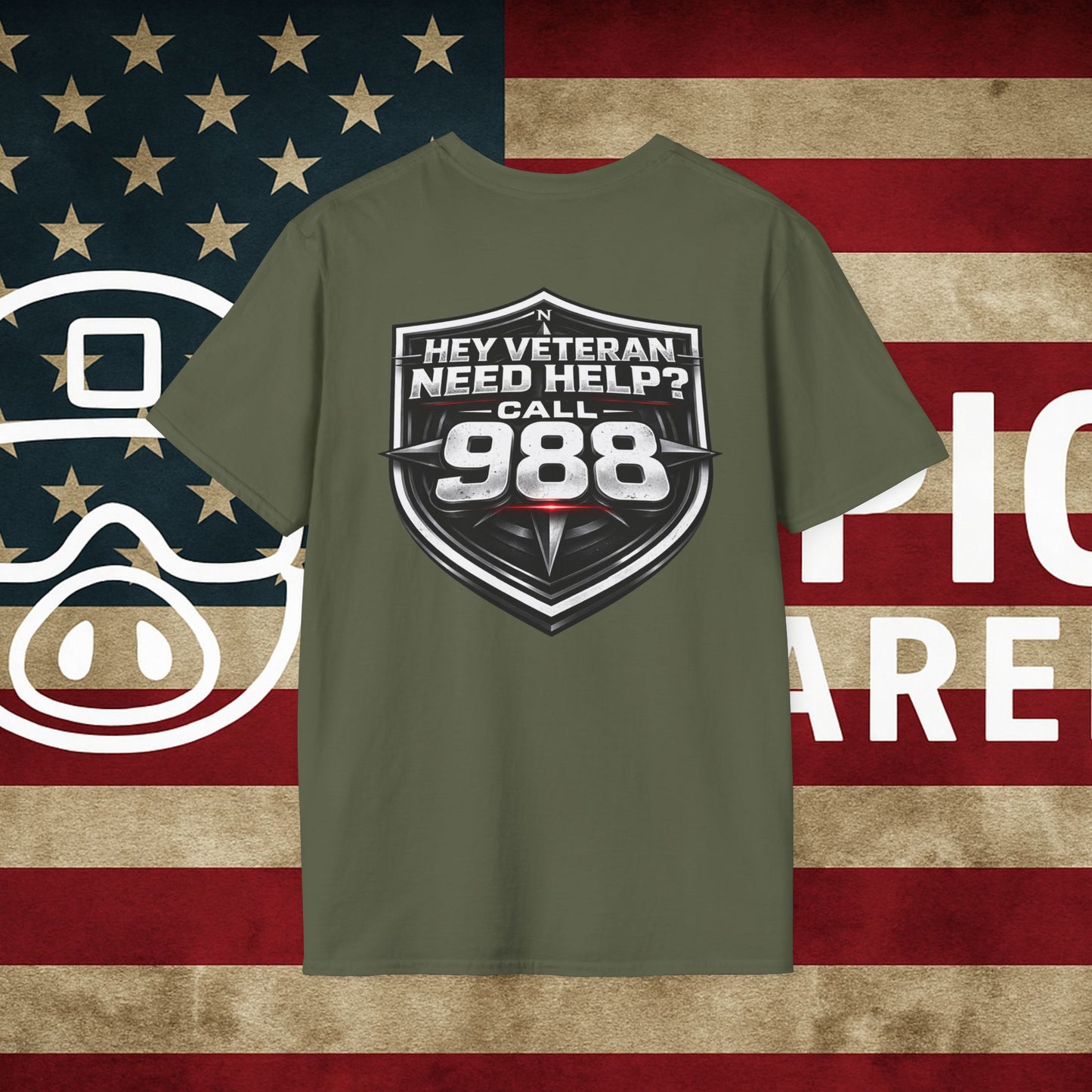 Veteran Support T-Shirt — "Hey Veteran Need Help? Call 988"