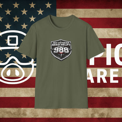 Veteran Support T-Shirt — "Hey Veteran Need Help? Call 988"