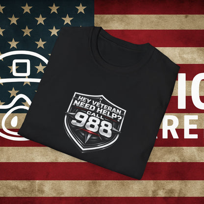 Veteran Support T-Shirt — "Hey Veteran Need Help? Call 988"