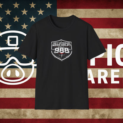 Veteran Support T-Shirt — "Hey Veteran Need Help? Call 988"