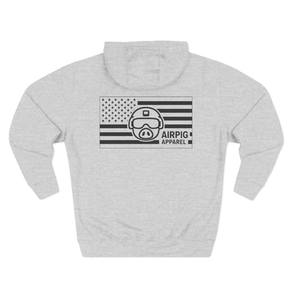 AirPig Apparel Hoodie — American Flag Pig Logo Fleece Hoodie