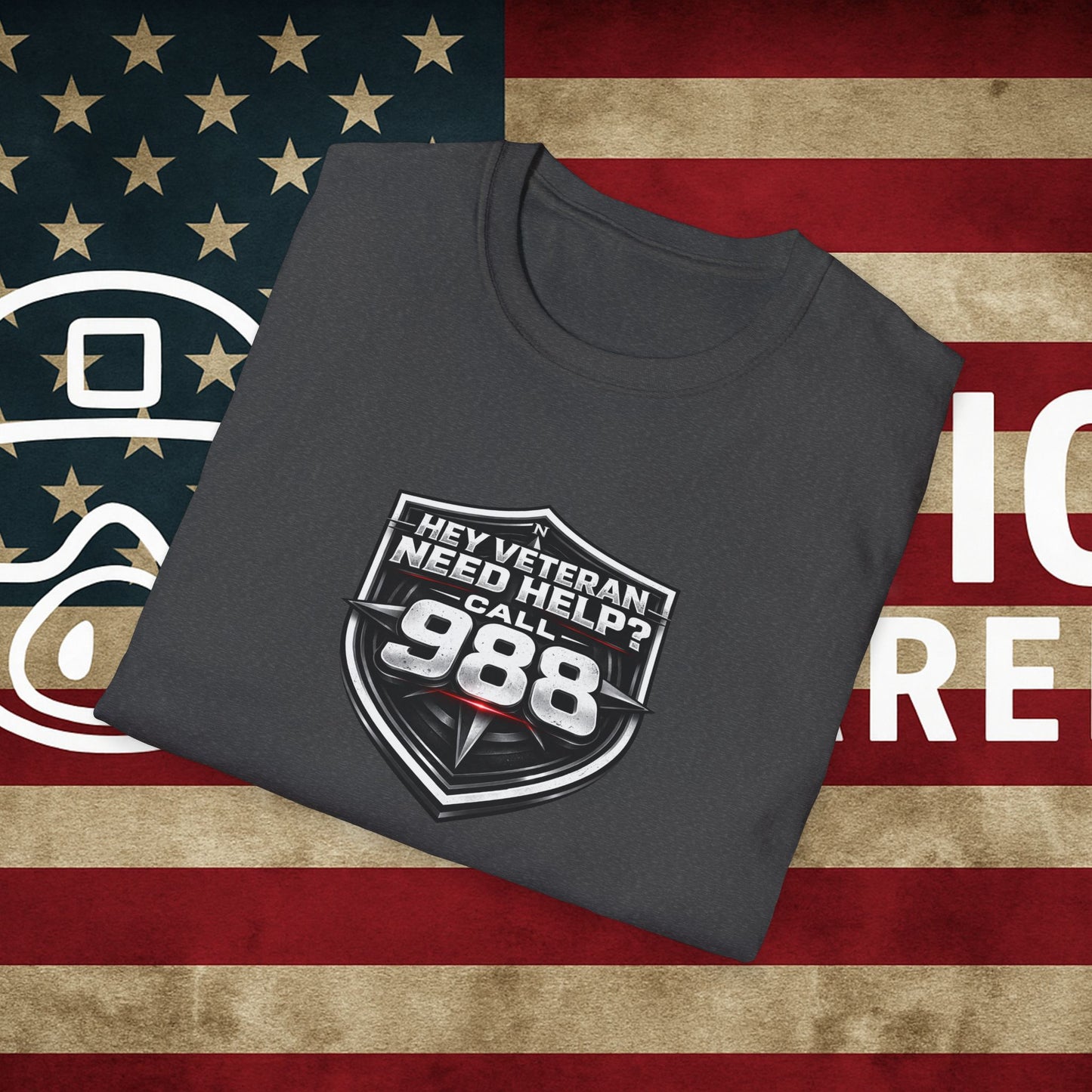Veteran Support T-Shirt — "Hey Veteran Need Help? Call 988"