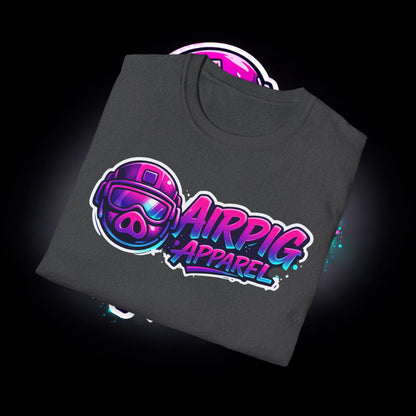 T-Shirt — Neon 'Airpig Apparel' Logo & 'Stay. Call 988' Graphic