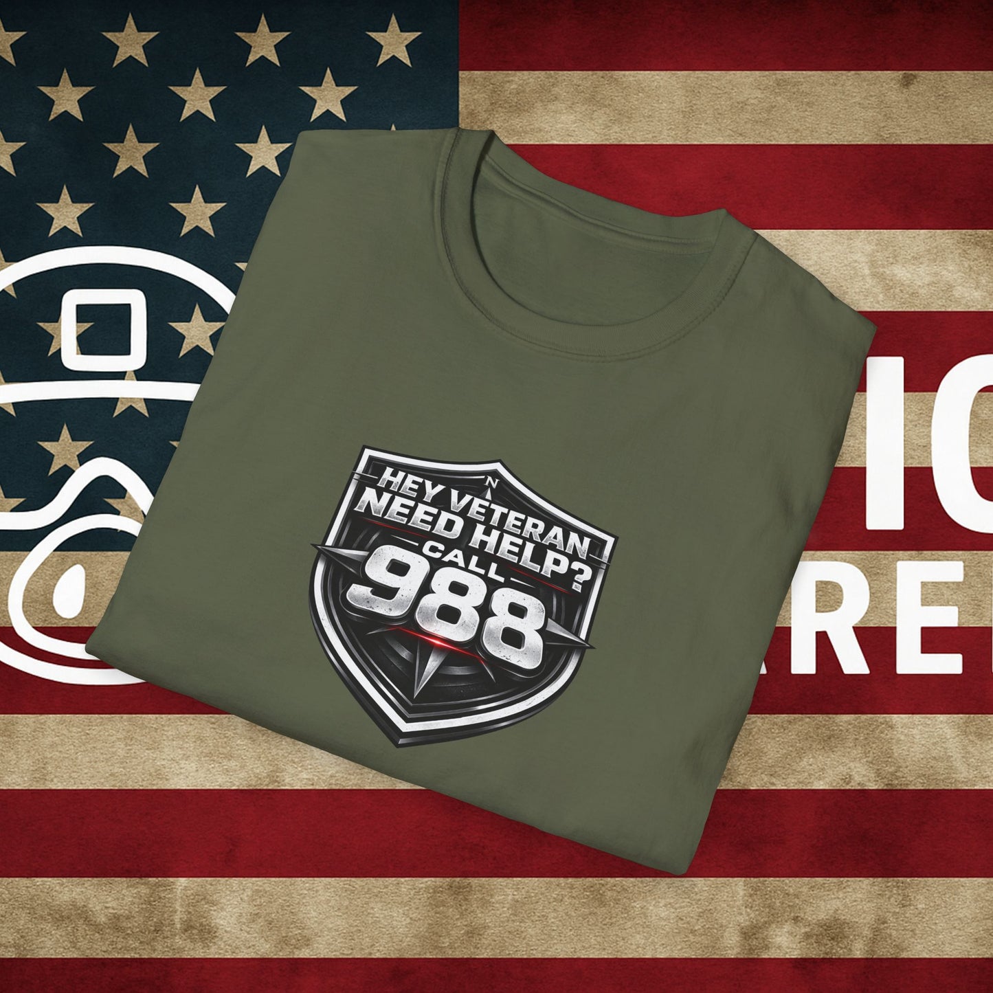 Veteran Support T-Shirt — "Hey Veteran Need Help? Call 988"