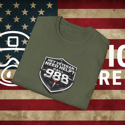 Veteran Support T-Shirt — "Hey Veteran Need Help? Call 988"