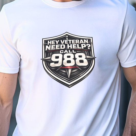 Veteran Support T-Shirt — "Hey Veteran Need Help? Call 988"