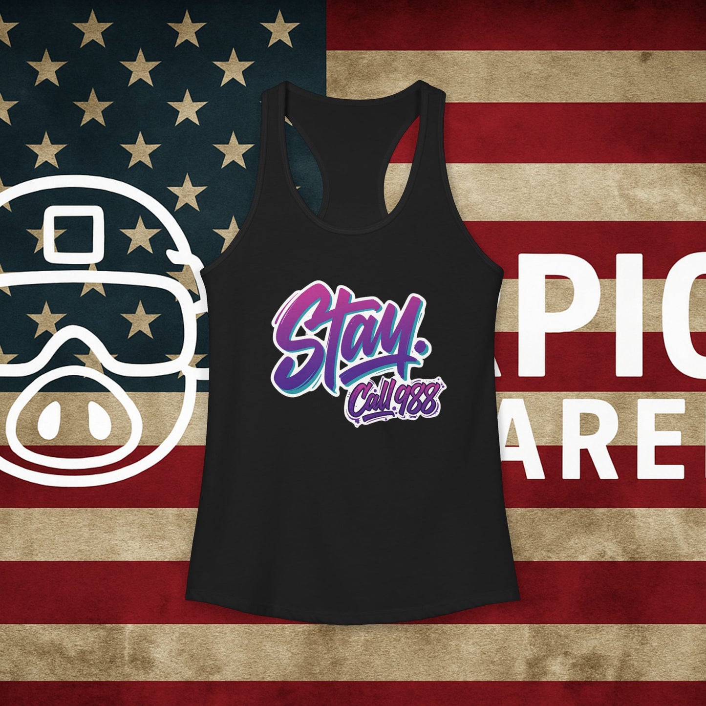 STAY 988 Suicide Awareness 90s Retro Racerback Tank