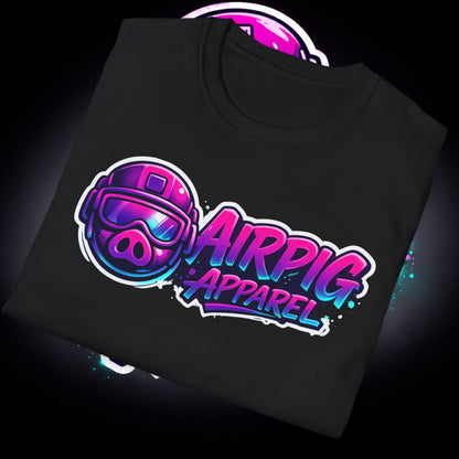 T-Shirt — Neon 'Airpig Apparel' Logo & 'Stay. Call 988' Graphic