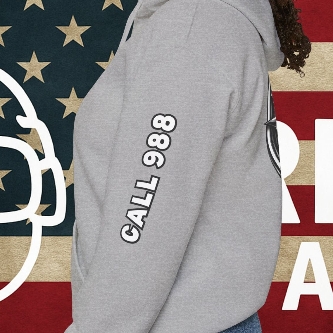 988 Veteran Support Hoodie — "Hey Veteran Need Help? Call 988" Mental Health Awareness Pullover