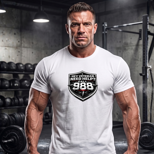 Veteran Support T-Shirt — "Hey Veteran Need Help? Call 988"