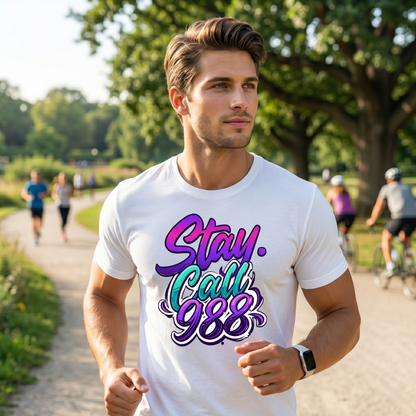 T-Shirt — Neon 'Airpig Apparel' Logo & 'Stay. Call 988' Graphic