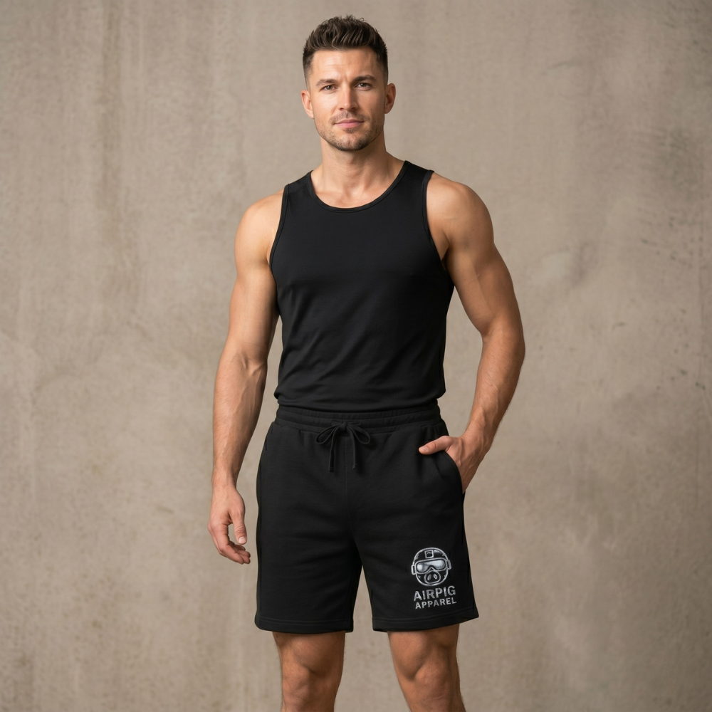 Airpig Apparel Logo Sweatshorts — Men’s Casual Black Fleece Shorts
